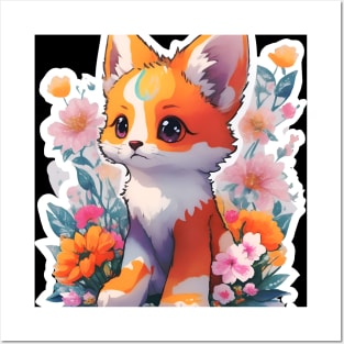 Cute Kitten Water Color Sticker Posters and Art